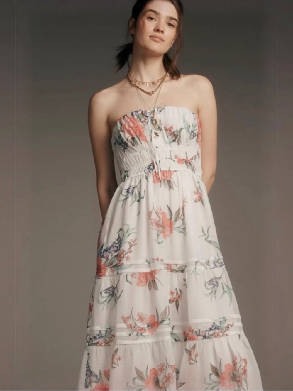 Anthropologie Somerset Ivory Floral Strapless Midi Dress Size Large NWT - Picture 3 of 7